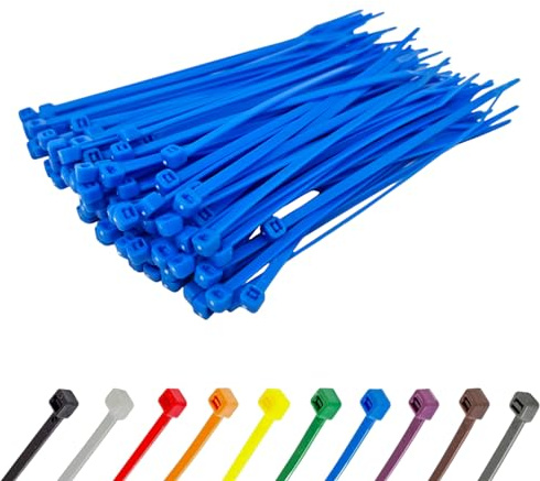 Blue Cable Ties (100 Pack - 100mm x 2.5mm) Small Nylon Zip Ties Plastic Tie Wraps for Office Cable Tidy Garden DIY