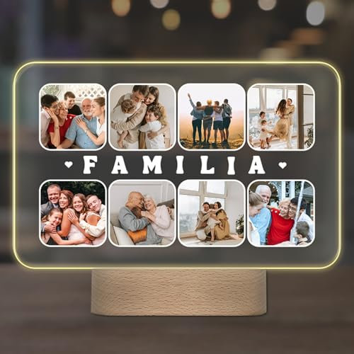 Lámpara Personalizada - Lampara con Foto y con Texto, Regalos Originales, Luz LED, Regalo para Pareja, Amigos, Familiares, Regalos Personalizados, Placa de Metacrilato con Luz (FAMILIA)