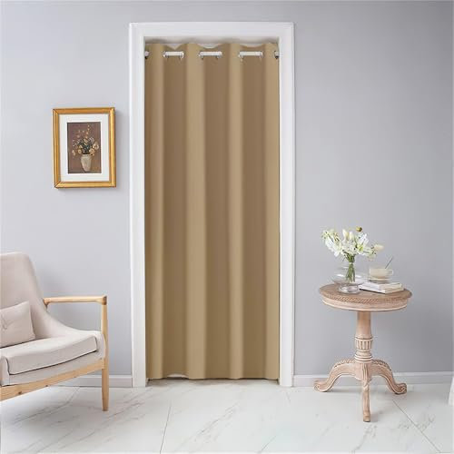 Odot Rideau de Porte Interieur à Oeillets, Couleur Unie Rideau Occultant Isolant Thermique, 1 Panneau Rideau de Séparation de Piece pour Chambre Cuisine Salon Fenêtre (180x200cm,Chameau)