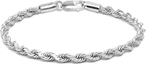 Silver Twisted Rope Bracelet Hip Hop Jewelry 316L Stainless Steel For Men and Women's Thick Rope Chain Bracelet for Men and women Silver Bracelet (4mm)