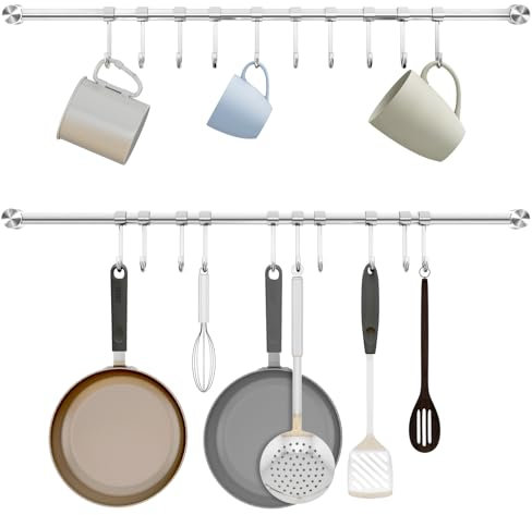 Audmore Kitchen Utensil Rack 2 Pack, 20.9 Inch Pots and Pans Hanging Rack Wall Mounted, 304 Stainless Steel Lid Cooking Utensil Hanger