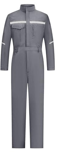 Oralidera Arbeitsoverall Herren Arbeitsanzug Reißverschluss Overall Mechaniker Rallye Kombi Arbeitskleidung Reflektierend Anzug Arbeitsoverall, Grau, XXL