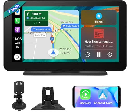 AWESAFE 7 inch Wireless CarPlay Android Auto Screen, Car Stereo IPS Touch Screen Portable Navigation Radio Vedio Player with Bluetooth WiFi, Live Navigation, Voice Control, Mirror Link