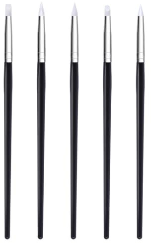 Lot de 5 pinceaux à modeler en silicone - Pinceau à ongles en silicone - Tête en silicone - Poignée en acrylique - Kit d'outils de salon - Outil de manucure - Outil de modelage