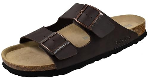 Rohde Herren Pantolette ergonomisch Lederfußbett Zwei Riemen Schnalle Grado 5920, Größe:43 EU, Farbe:Braun