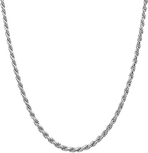 Girls accessories 925 Sterling Silver Diamond-Cut Rope Chain Solid Link Necklace 2MM 2.5MM 3MM- Braided Twist Necklace, Men Women,925 sterling silver necklace Made In Italy, 14-36