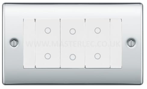 BG NPCTDM3W Polished Chrome 3 Gang Triple Master Touch Dimmer Switch White Inserts