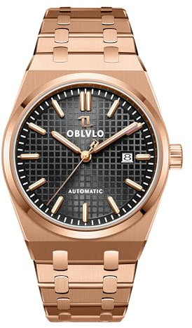 OBLVLO Herren-Armbanduhr, luxuriös, 316L-Edelstahl, klassisch, mechanisch, Kalender, automatisch, wasserdicht, lässig, TM-SIM, TM-SIM-PBP, Tendência
