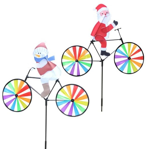 Windräder für Weihnachten, wasserdicht, 3D, große Bi-ke und Schneemänner, Windmühle für Weihnachtsdekoration drinnen oder draußen, 53 x 90 x 1 cm, 2 Stück