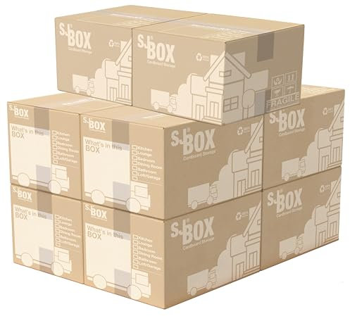 S&J 10 Strong Large Cardboard Storage Packing Moving House Boxes with Room List 52cm x 30cm x 30cm 47 Litres – Perfect Moving Boxes Large Strong, Packing Boxes for Moving House