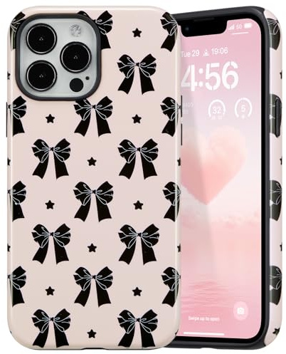 DEFBSC for iPhone 16 Pro Case Cute Hybrid, Star/Glossy | Ribbon Bowknot Print,Aesthetic Trendy Pattern for Women Girls,Slim Durable Bumper Shockproof Hard Back Phone Cover