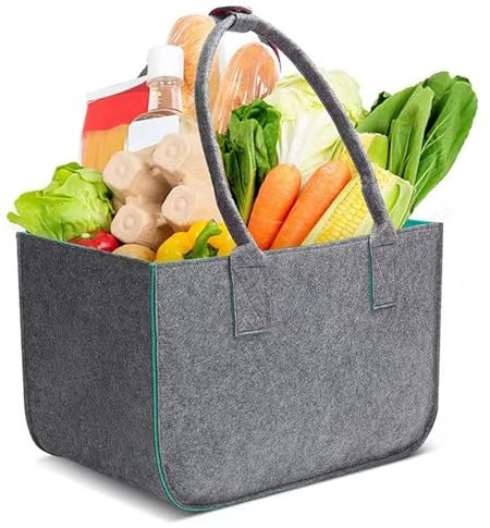Einkaufskorb 30L Filztasche Groß Faltbar Einkaufswagentasche Filzkorb mit Fächern Filz Tragetasche mit Henkel für Einkaufen Arbeit Reisen Picknick Außen 40x27x27cm