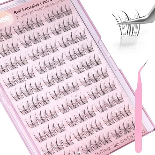Self Adhesive Lash Clusters Wispy Eyelash Extension Clusters Natural Eyelash Cluster No Glue Needed Individual Lashes Press on Cluster Lashes Pre-Glued Lash Extension 10-12MM Short DIY Lash Kit
