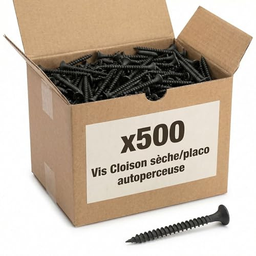 500 Vis Cloison sèche/placo autoperceuse acier phosphaté noir diamètre 4,8 mm - Longueur 100 mm - Diamètre 4,8 mm