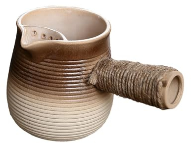 Chinesischer Vintage-Keramik-Holzofen mit seitlichem Griff, stufenweise Wechselstreifen, Seitengriff, gerader Griff, 580 ml