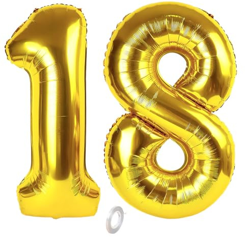 Balorise 40 Pouces Aluminium Ballon Géant Or Chiffre 18/81, Gonflable Hélium, Grand Numéro 0-9, 10-100 (101cm), Décoration de Doré Foil Ballons pour Fête d'anniversaire et Mariage