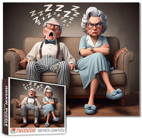 Grumpy Oma und Schnarchen Opa Puzzle - 1000 Teile lustiges Puzzle für Erwachsene mit Bankszene und urkomischen Senior Moment, Spaß herausfordernde DIY Bastelpuzzles Familienspiele
