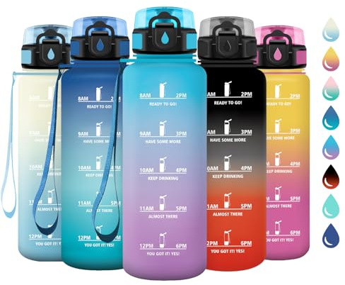 Bouteille d'eau 1.5L, Bouteille d'eau de Motivation avec Marqueur de Temps, Étanche et Réutilisable, Gourde avec Filtre sans BPA, Bouteille Réutilisable pour l'école, Sport, Bureau, Yoga, Camping