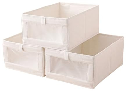 CAIEJSAEN 3er Set Aufbewahrungsbox 40 x 27x 17cm Faltbarer Stoff Aufbewahrungswürfel mit Transparentem Sichtfenster Faltbox Aufbewahrungskiste Ordnungsbox für Wäsche Spielzeug Kleidung Bücher