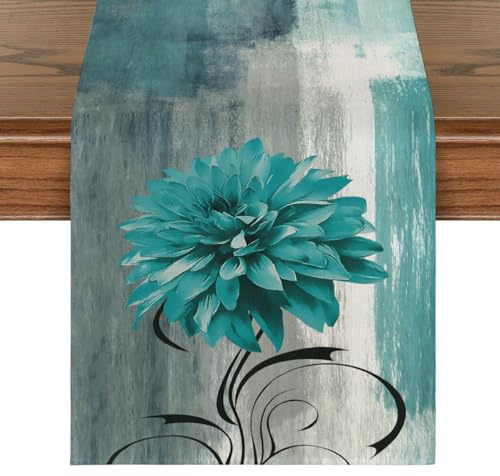 Brylleii Tischläufer Abwaschbar Landhausstil 40x100 Blau Tisch Läufer Modern Natur Klein Frühling Sommer Tischdekoration Leinen Akzenttisch Dekoratives Tuch Tischdeko für Outdoor Küche
