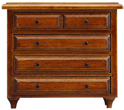 Handgefertigte 1/12 Kastanien-Kommode mit 5 Schubladen, Retro-Aufbewahrungseinheit mit genauen Proportionen für Schlafzimmer, Dekoration, Miniatur-Holz-Schubladenschrank für Puppenhäuser