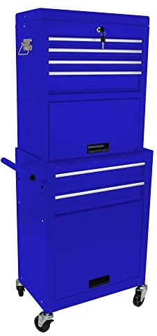 FammyLoft Werkzeugwagen mit Rädern, Rolling Werkzeugkoffer mit 6 Schubladen, Metall Werkzeugkiste für Workshop, Reparaturwerkstatt, 2 in 1 Abnehmbarer Werkzeugtrolley mit 4 Universalrädern, Blau