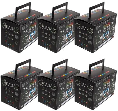 Homoyoyo Retro Boombox Kuchenboxen 6 Stück Multifunktionale Süßigkeiten und Popcornboxen aus Karton Schwarze Gastgeschenkboxen für 80 Stück Jahre Hip Hop Party Tischdekoration