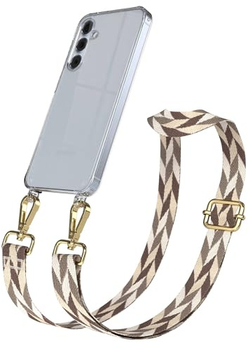 EAZY CASE Handykette - Verstellbares Taschenband kompatibel mit Galaxy A55, Schulterriemen, Handykordel mit Silikon Hülle, Umhängetasche, Braun/Taupe Mix Gold
