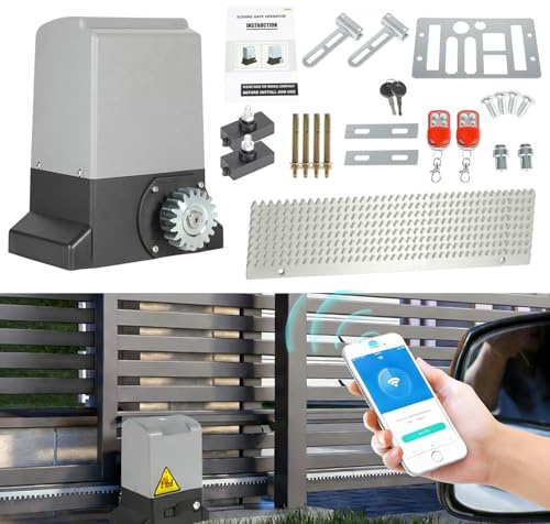 Joparri Schiebetorantrieb Set 550W bis 1200kg, Elektrischer Torantrieb für Schiebetore bis 12m, WLAN App, 4m Zahnstange, 2 Fernbedienungen, Notentriegelung für Hotel, Fabrik
