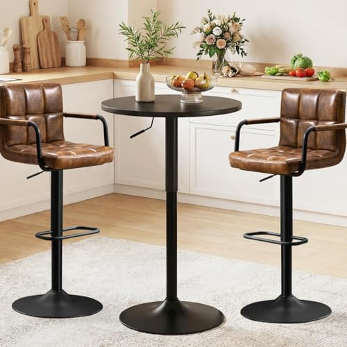 Ckaff 2in1 Bartisch Runder Stehtisch, Bistrotisch 360° Drehbar Höhenverstellbar 70–91.5cm, Ø 60cm Partytisch aus Metall für Klub Wohnzimmer Küche Balkon, Schwarz
