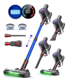 Zynet Akku Staubsauger 40KPa/45Min/500W, LED-Display, Teleskopstange, Standfähig, GreenEye Licht, Staubsauger Kabellos Ideal Für Tierhaare/Teppiche/Hartböden