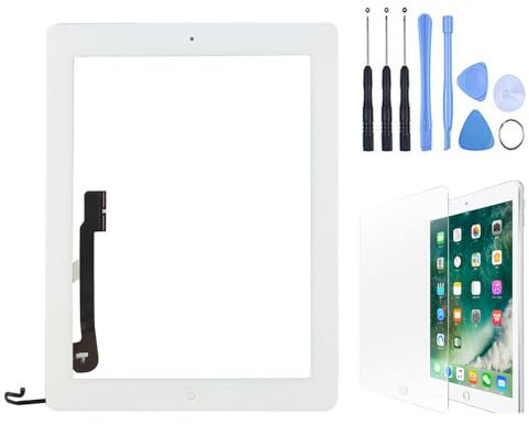 Schermo tattile per iPad 4 A1460, A1458, A1459, Pannello Frontale di Ricambio con Pulsante Home, Attrezzi e Adesivo Bianco