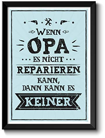 OWLBOOK Opa kann es reparieren Bild im schwarzem Holz-Rahmen Geschenk Geschenkidee