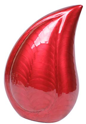 Aluminium Teardrop Urn ashes cremation funeral keepsake memorial Adult Capacity Handcrafted 12 Inch Secure Threaded Base Design (Red)