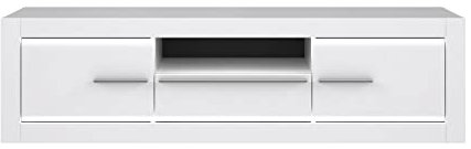 FORTE L-Light TV-Unterschrank mit 2 Türen und 1 Schublade, Holzwerkstoff, Weiß mit Weiß hochglanz, B x H x T: 157,7 x 78,3 x 41,3 cm
