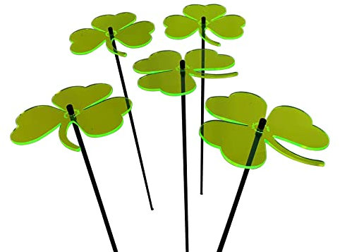 SunCatcher Ltd. 5X Großer Sonnenfänger 'Kleeblatt', Deko Gartenstecker 5er Set mit 75cm Schwingstab, Leuchtende Garten Geschenk Idee, Farbe:Grün