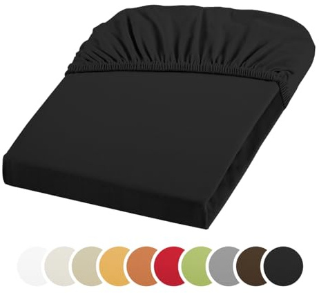 sleepling 196014 Jersey Stretch Spannbetttuch Spannbettlaken | Blickdicht | Baumwolle mit 3% Elasthan | Rundumgummizug | 30 cm Steg | Ökotex | waschbar 60 Grad | 180 x 200-200 x 220 cm, schwarz