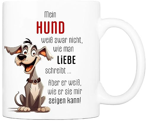 Cadouri Keramik Hunde Tasse mit Spruch „Liebe zeigen“ - Kaffeetasse für Hundebesitzer - originelles Geschenk - spülmaschinenfest - handgefertigt | 330 ml