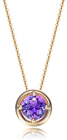 Carleen Solide 14 Karat 585 Gold Damen Kette mit Rund Geburtsstein Februar Amethyst Anhänger Halskette, Valentinstag Geschenkschmuck für Damen Mädchen - Anhänger Durchmesser: 8.5 mm