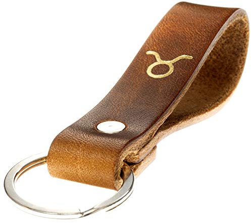 ELBERCRAFT porte-clés cuir Zodiaque Taureau or gaufré Taureau 21.04. - 20.05.- 12cm