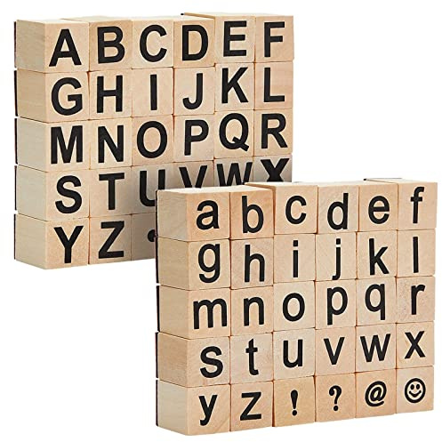 Juvale 60 Stück Holz Alphabet Stempel Set Groß- und Kleinbuchstaben mit Symbolen Gummistempel für Kinder DIY Projekte Kunst Handwerk Scrapbooking Klassenzimmer Spiele