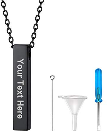 PROSTEEL 3D Stäbchen Urne Kette schwarz Edelstahl Asche Gedenk personalisiert Quader Anhänger mit 46+5cm Rolokette Erinnerung an Haustiere Hunde Katze Schmuck für Männer Frauen