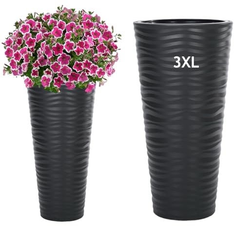 MELTOM Pot de Fleurs étroit et Rond avec Effet 3D ondulé, Insert Amovible Haut (Anthrazit, 3XL - 79 cm)