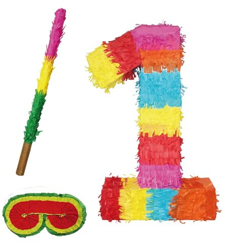 Pinata Zahlen Set 0-9 + Stab + Augenmaske Kinder Geburtstag Schlag-Pinata 50 x 35 x 8cm Dekoration Geburtstagsdeko (1)