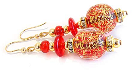 VENEZIA CLASSICA - Boucles d'oreilles pour femme avec perles en verre de Murano original, collection Diana, avec feuille d'or 24 carats, fabriqué en Italie certifié