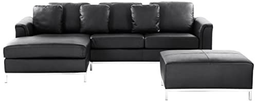 Modernes Ecksofa mit Ottomane Echtleder schwarz rechtsseitig Oslo