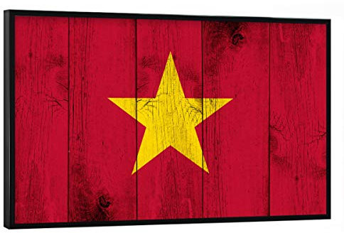 artboxONE Poster mit schwarzem Rahmen 60x40 cm Reise Vietnam Vintage Flag - Bild Flagge Asien Fahne
