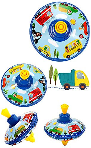 Spinning Top Toy Brummkreisel Bauernhof Schwungkreisel aus Blech Klassische pädagogische Spinning Tops für Kinder ab 3 Jahren Buntes Humming Top Toy mit Automuster-Design Spielzeug Passend für Autos