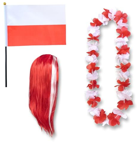 Sonia Originelli Fanset Fanartikel Fahne Perücke Blumenkette Hawaiikette WM EM Farbe: Polen LH
