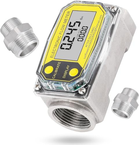 CGOLDENWALL Turbine Flow Meter Digital Flowmeter, Fuel Flow Meter for Water Diesel Kerosene Gasoline, Flow Rate Range 2.5-26 GPM (1 inch Stainless Steel)